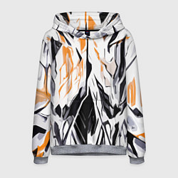 Толстовка-худи мужская Чёрно-жёлтая абстракция на белом фоне, цвет: 3D-меланж