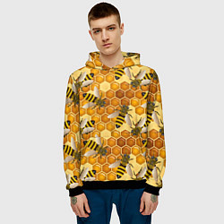 Толстовка-худи мужская Пчелиный цветной паттерн, цвет: 3D-черный — фото 2