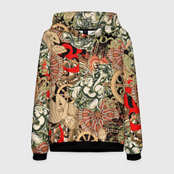Толстовка-худи мужская Будда и Ганеша на фоне сансары и мандалы, цвет: 3D-черный