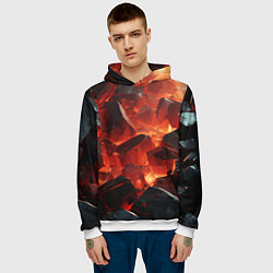 Толстовка-худи мужская Текстура черных камней, цвет: 3D-белый — фото 2