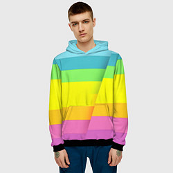 Толстовка-худи мужская Разноцветные полосы, цвет: 3D-черный — фото 2