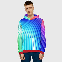 Толстовка-худи мужская Полосы неоновый градиент, цвет: 3D-красный — фото 2