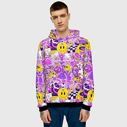 Толстовка-худи мужская Психоделические существа триппи смайлики, цвет: 3D-черный — фото 2