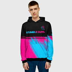 Толстовка-худи мужская Stumble Guys - neon gradient посередине, цвет: 3D-черный — фото 2