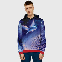 Толстовка-худи мужская Крылатая рыба - сюрреализм, цвет: 3D-красный — фото 2