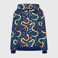 Толстовка-худи мужская Новогодний паттерн символ года 2025, цвет: 3D-синий