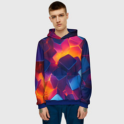 Толстовка-худи мужская Неоновая геометрическая текстура, цвет: 3D-синий — фото 2