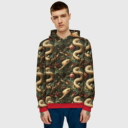 Толстовка-худи мужская Паттерн со змеями и елкой, цвет: 3D-красный — фото 2