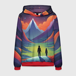 Толстовка-худи мужская Фантастический красочный пейзаж, цвет: 3D-красный