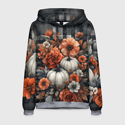 Толстовка-худи мужская Белые тыква с цветами, цвет: 3D-меланж
