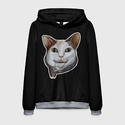 Толстовка-худи мужская Кот - Бу испугался мем, цвет: 3D-меланж