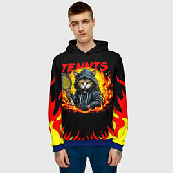 Толстовка-худи мужская Кот теннисист, цвет: 3D-синий — фото 2