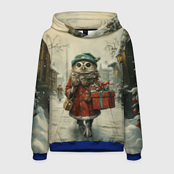 Толстовка-худи мужская Сова с подарком, цвет: 3D-синий
