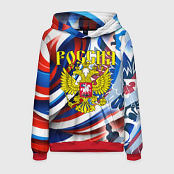 Толстовка-худи мужская Герб России на фоне цветов флага, цвет: 3D-красный