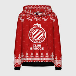 Толстовка-худи мужская Новогодний Club Brugge с оленями, цвет: 3D-черный