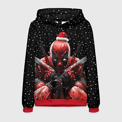 Толстовка-худи мужская Новогодний Дэдпул, цвет: 3D-красный