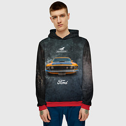 Толстовка-худи мужская Спортивный американский автомобиль Ford Mustang, цвет: 3D-красный — фото 2