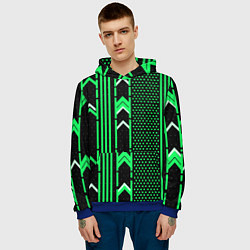 Толстовка-худи мужская Зелёные обои на чёрном фоне, цвет: 3D-синий — фото 2