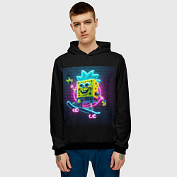 Толстовка-худи мужская Sponge Bob on a skateboard - ai art fantasy, цвет: 3D-черный — фото 2