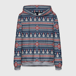 Толстовка-худи мужская Узор из снеговиков, цвет: 3D-меланж