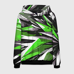 Толстовка-худи мужская Чёрно-зелёная-белая абстракция, цвет: 3D-черный