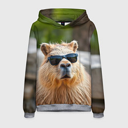 Толстовка-худи мужская Модная капибара в темных очках, цвет: 3D-меланж