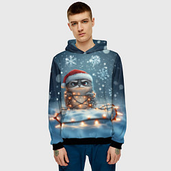 Толстовка-худи мужская Сердитый новогодний ёжик, цвет: 3D-черный — фото 2