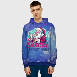 Толстовка-худи мужская Санта ест печенье с молоком, цвет: 3D-синий — фото 2