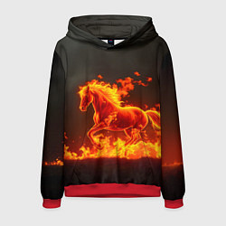 Толстовка-худи мужская Огненная лошадь на темном фоне, цвет: 3D-красный