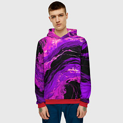 Толстовка-худи мужская Фиолетовые брызги на чёрном фоне, цвет: 3D-красный — фото 2