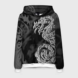 Толстовка-худи мужская Серый дракон трайбл, цвет: 3D-белый