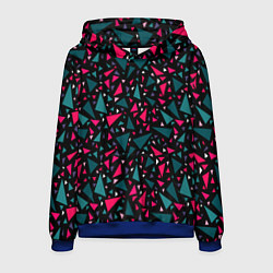 Толстовка-худи мужская Синие красные треугольники на черном фоне, цвет: 3D-синий