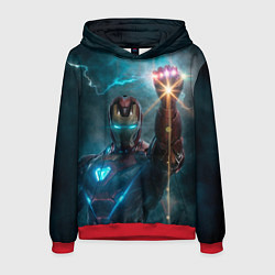 Толстовка-худи мужская Железный человек с перчаткой бесконечности, цвет: 3D-красный