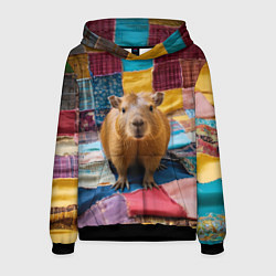 Толстовка-худи мужская Капибара и пэчворк, цвет: 3D-черный