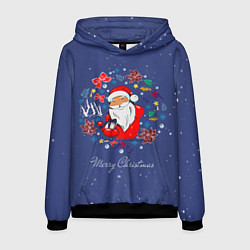 Толстовка-худи мужская Добрый Дед мороз поздравляет, цвет: 3D-черный