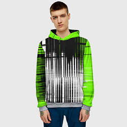 Толстовка-худи мужская Зелёно-чёрный гранж на белом фоне, цвет: 3D-меланж — фото 2