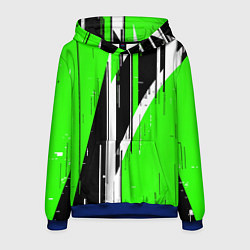 Толстовка-худи мужская Чёрно-белые вертикальные полосы на зелёном фоне, цвет: 3D-синий