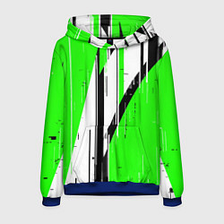 Толстовка-худи мужская Black and white vertical stripes on a green backgr, цвет: 3D-синий