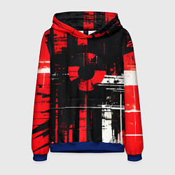 Толстовка-худи мужская Красно-белый гранж на чёрном фоне, цвет: 3D-синий