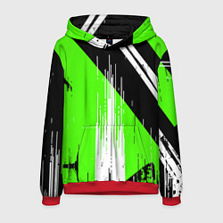 Толстовка-худи мужская Вертикальные чёрные линии на зелёно-белом фоне, цвет: 3D-красный