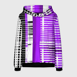 Толстовка-худи мужская Белые полосы на чёрно-фиолетовом фоне, цвет: 3D-черный