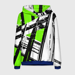 Толстовка-худи мужская Чёрно-белые абстрактные линии на зелёном фоне, цвет: 3D-синий