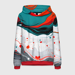 Толстовка-худи мужская Эбру красочная абстракция, цвет: 3D-красный