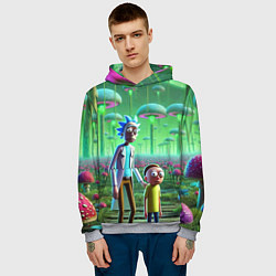 Толстовка-худи мужская Рик и Морти в фантастическом неоновом грибном лесу, цвет: 3D-меланж — фото 2