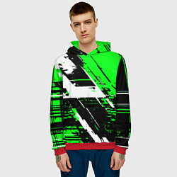 Толстовка-худи мужская Diagonal black and white stripes on a green backgr, цвет: 3D-красный — фото 2