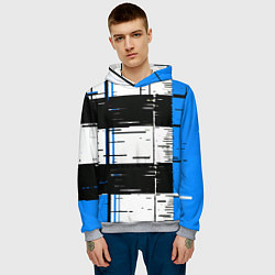 Толстовка-худи мужская Синие и чёрные полосы на белом фоне, цвет: 3D-меланж — фото 2