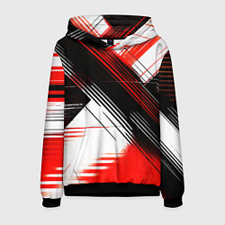 Толстовка-худи мужская Диагональные красно-чёрные линии на белом фоне, цвет: 3D-черный