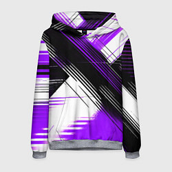 Толстовка-худи мужская Диагональные фиолетово-чёрные линии на белом фоне, цвет: 3D-меланж