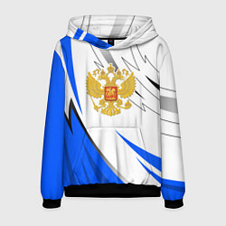 Толстовка-худи мужская Российский синий - герб, цвет: 3D-черный