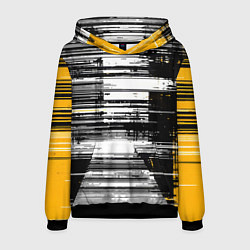Толстовка-худи мужская Горизонтальные чёрные линии на бело-жёлтом фоне, цвет: 3D-черный